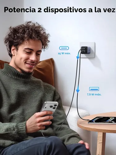 Vista 3 de UGREEN Cargador USB C de 35 W para iPhone 17 de carga rápida, Nexode 2 puertos GaN plegable PPS compacto y rápido bloque de cargador de pared