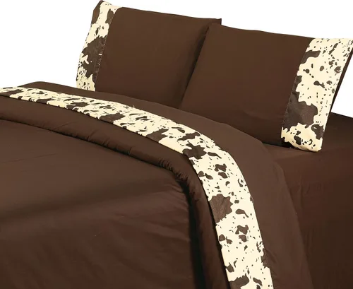 Vista 3 de Paseo Road - Juego de sábanas de 4 piezas con estampado de vaca de 350 Crema