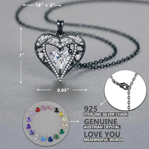 Vista 75 de Collar de cristal de 5 corazones, chapado en oro rosa de 18 quilates, colgante con cadena de plata de ley 925 de 18 + 2 pulgadas, joyería de piedra