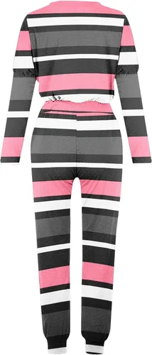 Vista 3 de Conjunto de dos piezas para mujer, manga larga, cuello redondo, sudadera y pantalones largos, traje de chándal pequeño