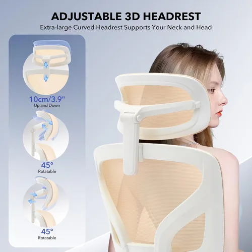 Vista 4 de Silla de oficina ergonómica - Silla de escritorio de malla para el hogar con soporte lumbar ajustable, silla de juegos de computadora con respaldo