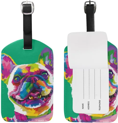 Vista 4 de BAXIEJ - Etiquetas de equipaje para maleta con etiquetas de identificación de nombre, etiquetas de equipaje de bulldog francés para viajes, funda