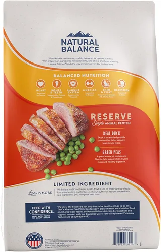Vista 2 de Natural Balance Alimento seco para gatos adultos sin granos de ingredientes limitados, receta de pato reserva y guisantes verdes, 10 libras
