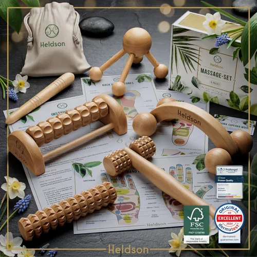 Vista 2 de WAUSTOMAY Juego de 6 masajes de madera (incluye instrucciones (idioma español no garantizado) y tarjetas de doble cara con bolsa de algodón