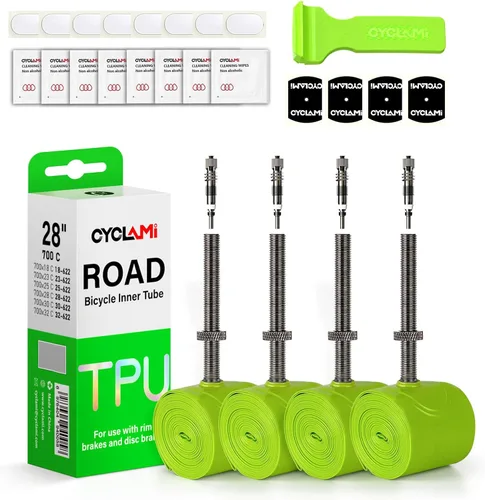 Vista 13 de 1/4-Pack TPU Inner Tubes 700x18-32c 700c Inner Tubes with Removable Core Ultralight 38g 45/60/80mm Metal Presta Valve