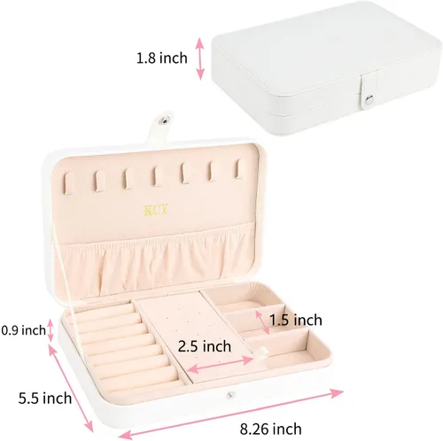 Vista 4 de KCY Joyero para mujeres y niñas, pequeño estuche organizador de joyas de viaje, cajas de almacenamiento de joyas portátiles de piel sintética