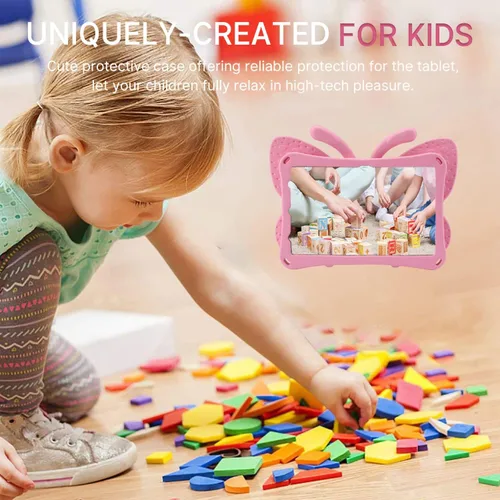 Vista 51 de FW Fire 7 - Funda para tablet para niños, Amazon Fire 7 2022, funda de mariposa con luz de atril, EVA, protección contra caídas, resistente, a
