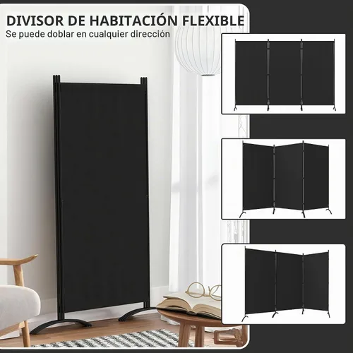 Vista 2 de Divisor de habitación de 3 paneles y pantallas de privacidad plegables con 4 pies de metal curvos, divisor de pared de cubículo para particiones