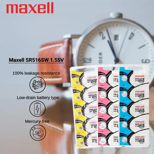 Vista 2 de Paquete de 5 baterías de reloj de óxido de plata Maxell SR516SW SR62 317 D317