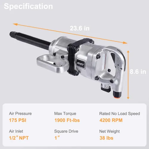 Vista 6 de ERGOMASTER Pistola de Llave de Impacto Neumática de 1 Pulgada de Alto Torque, Juego de Llave de Impacto Neumática de Servicio Pesado con Mango en D