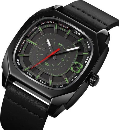 Vista 2 de findtime Relojes para hombre con correa de cuero de 10.039 in, reloj analógico impermeable de 98.4 ft para hombres