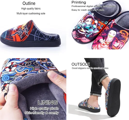 Vista 3 de WANHONGYUE Pantuflas de anime Death Note para mujeres y hombres, pantuflas peludas para casa, antideslizantes, para interiores y exteriores, zapatos