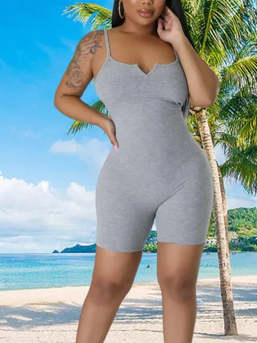Vista 3 de acelyn Overol de entrenamiento para mujer, de una pieza, con pantalones cortos acanalados, para verano, yoga, sexy