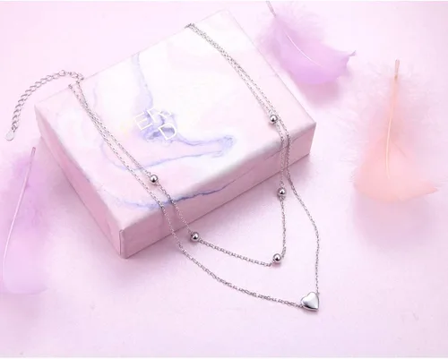 Vista 4 de DAOSHANG Collares en capas para mujer de plata de ley S925, collar lindo de doble capa de corazóncírculopata de perro, estrellalunaestrella