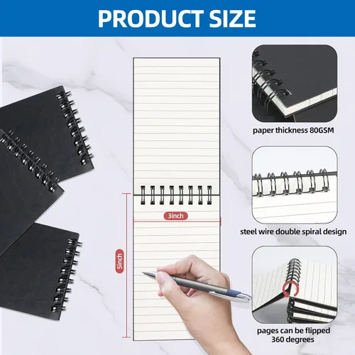 Vista 3 de Paquete de 8 cuadernos de bolsillo en espiral de 3 x 5 pulgadas, bloc de Negro