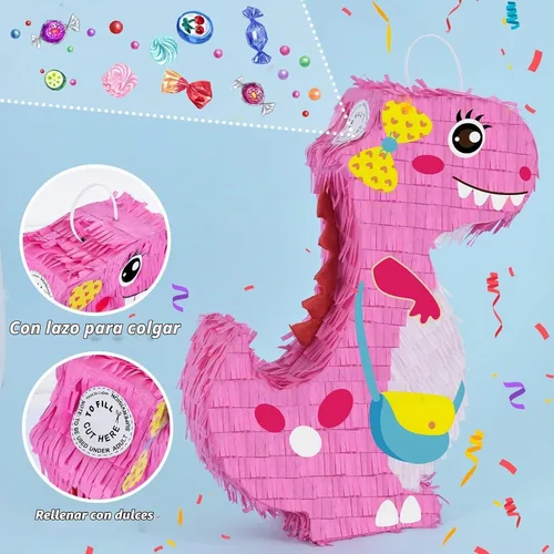 Vista 4 de Piñata de dinosaurio - Suministros de fiesta de cumpleaños de dinosaurios