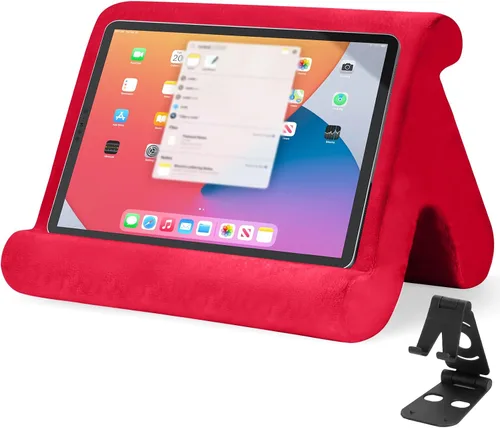 Vista 9 de Soporte universal multiángulo para tableta, soporte suave con soporte de teléfono negro para regazo, rodilla, sofá y cama, compatible con iPad Pro