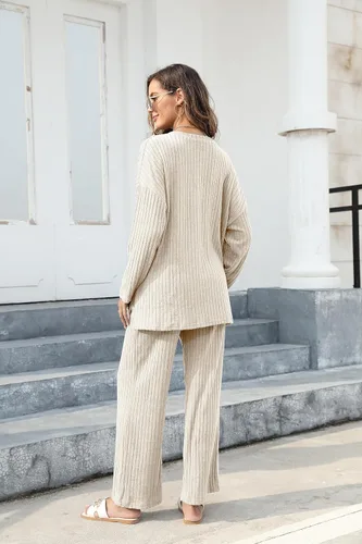 Vista 6 de Conjunto de 2 piezas para mujer, sudadera de gran tamaño con botones y pantalones de descanso a juego