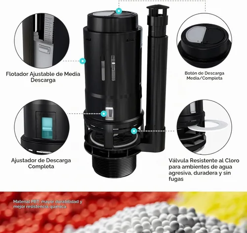 Vista 8 de R&T Válvula de descarga doble de 2 pulgadas con botón superior Kit de reparación de inodoro Tanque interior Kit de repuesto de válvula de descarga