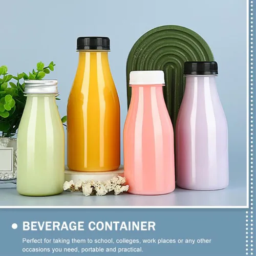 Vista 5 de 6 botellas de jugo transparentes a prueba de fugas, botellas de leche reutilizables, recipientes para bebidas al aire libre, tapas para exprimir