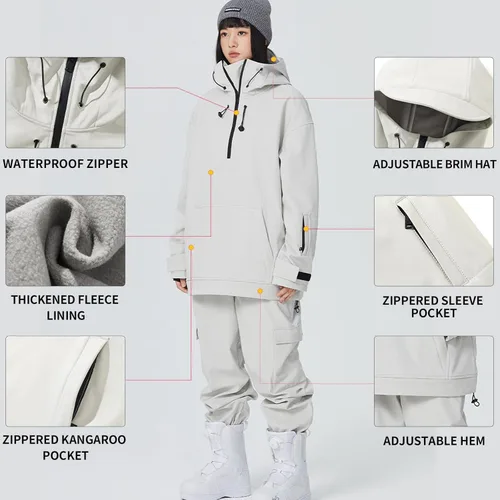 Vista 19 de RIUIYELE Traje de esquí para mujer, chaqueta y pantalones de snowboard para deportes al aire libre, traje de nieve con aislamiento impermeable