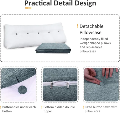 Vista 3 de Almohadas de cuña para cabecero, almohada de lectura, almohadas de respaldo para sentarse en la cama, cojín triangular grande, cojín de algodón