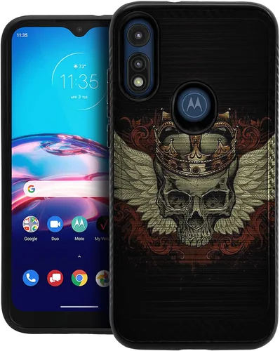 Vista 10 de CasesOnDeck Funda delgada compatible con Motorola Moto E (2020) / Moto E [Armadura cepillada] Negro de doble capa delgada cubierta de agarre