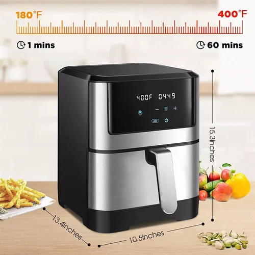 Vista 11 de Freidora de aire digital LED, horno tostador eléctrico con freidora de aire, freidora de aire multifunción, asar, asar, deshidratar y más