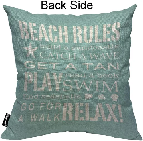 Vista 2 de Mugod Beach Rules - Funda de almohada con texto en inglés "Go for a Walk Relax", estilo pastoral con letras azules y blancas, fundas de almohada