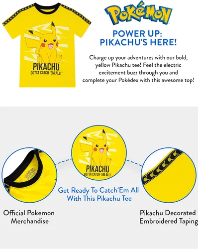 Vista 6 de Pokemon Camisa para niños Camisa Pikachu para niños Camisetas de manga corta para niños Tallas 6-14