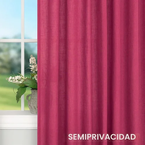 Vista 4 de Cortinas rosa intenso para sala de estar de 84 pulgadas de largo, juego de 2 paneles con pestaña trasera y bolsillo, cortinas de lino