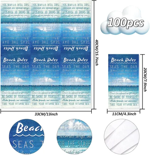 Vista 2 de AnyDesign Paquete de 100 servilletas de papel desechables con reglas de playa para verano, servilletas de papel desechables con palabras de mar