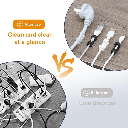 Vista 6 de 60 clips blancos para cables con adhesivo 3M, soportes para cables debajo del escritorio, gestión de cables para pared, automóvil, Ethernet, PC, luz