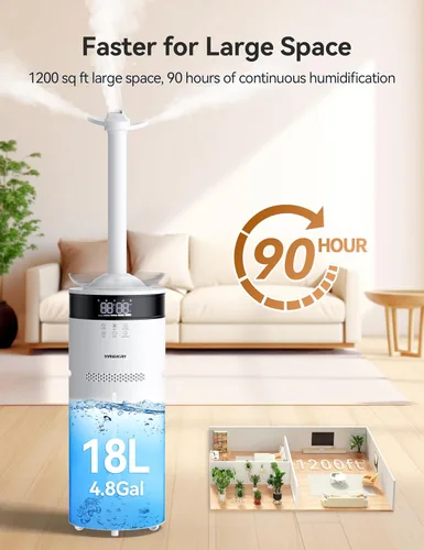 Vista 2 de VAGKRI Humidificadores para Habitación Grande, Humidificador Ultrasónico de Niebla Fría de 18L para el Hogar de 2000 pies cuadrados, 5 Niveles