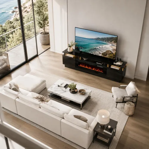 Vista 9 de Soporte de TV de 70 pulgadas para sala de estar, centro de entretenimiento moderno y consola multimedia, se adapta a televisores de hasta 80 Todo