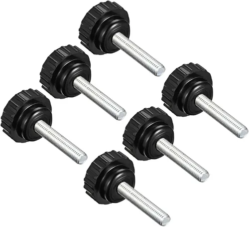 Vista 8 de Perillas de sujeción moleteadas, rosca macho M4 x 0.394 in, cabeza de 0.630 in, pomos de plástico termoestable para tornillo de pulgar negro