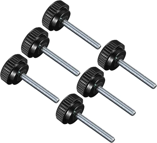 Vista 17 de Perillas de sujeción moleteadas, rosca macho M4 x 0.394 in, cabeza de 0.630 in, pomos de plástico termoestable para tornillo de pulgar negro