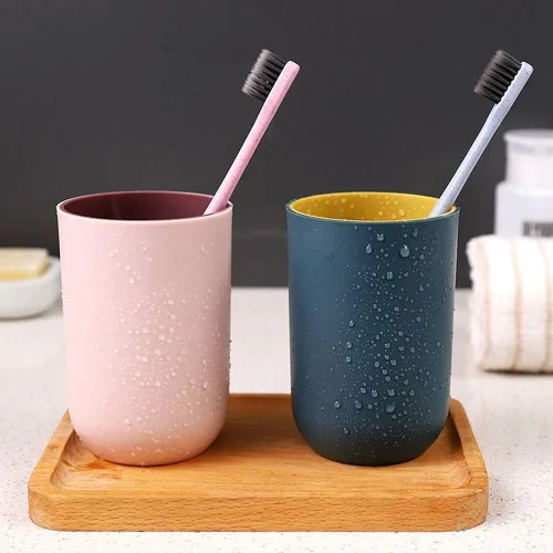 Vista 7 de Vaso de agua de plástico irrompible reutilizable, vasos con cepillo de dientes, vasos multicolor para niños y parejas (gris)