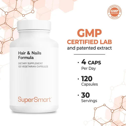Vista 5 de Supersmart - Fórmula para cabello y uñas - Suplemento patentado de queratina solubilizada - con biotina, extracto de bambú, MSM, queratina HNS