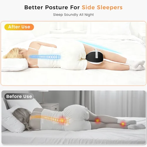 Vista 4 de Almohada de rodilla para dormir de lado, almohada de espuma viscoelástica para dormir de lado, correa ajustable y funda lavable extraíble