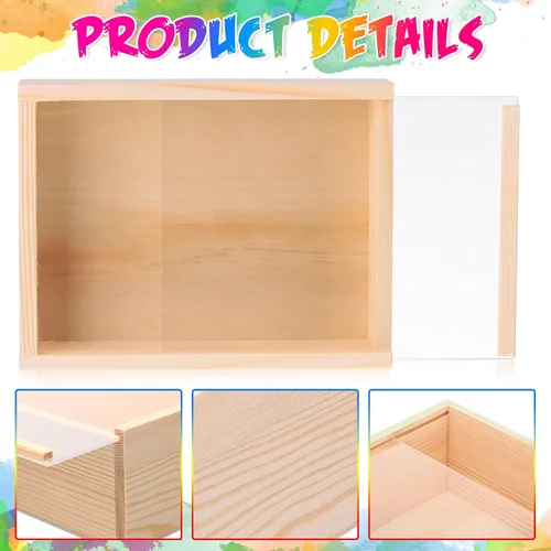 Vista 3 de Thyle 6 cajas de madera sin terminar con tapas acrílicas, pequeñas cajas de madera sin terminar, regalo para manualidades, suministros de flores