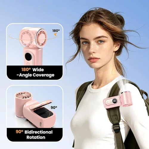 Vista 3 de Ventilador portátil de mano con clip mini ventilador 3000mAh 5 velocidades Rosa