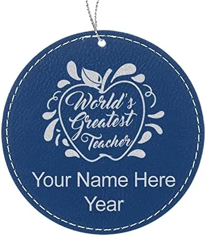 Vista 5 de LaserGram Personalized Christmas Ornament, World's Greatest Teacher, Faux Leather, Custom Laser Engraved Gift Idea (Round Shape, Black with Gold)