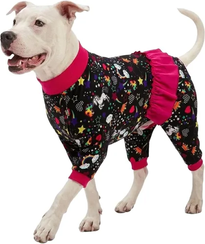 Vista 20 de LovinPet Pijamas Grandes para Perros – Camisa de unicornio para perro, mameluco de recuperación poscirugía, sirenas y unicornios estampado Azul