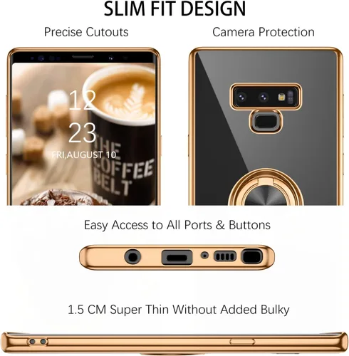 Vista 8 de DUEDUE Funda para Samsung Galaxy Note 9 con soporte de anillo, rotación de 360 grados, dedo magnético para coche, TPU suave, delgada, a prueba