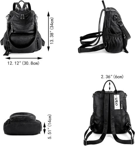 Vista 8 de UTO Mochila de piel vegana para mujer, diseño de moda, convertible, bolsa de hombro con borla, Mochilas tipo mochila