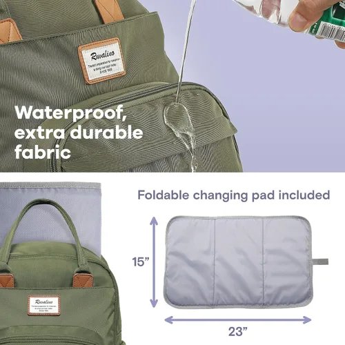 Vista 7 de RUVALINO Mochila para Pañales - Bolsa de Bebé Expandible con hasta 50% Más de Capacidad - Bolsa de Artículos Esenciales para Bebé con Cambiador
