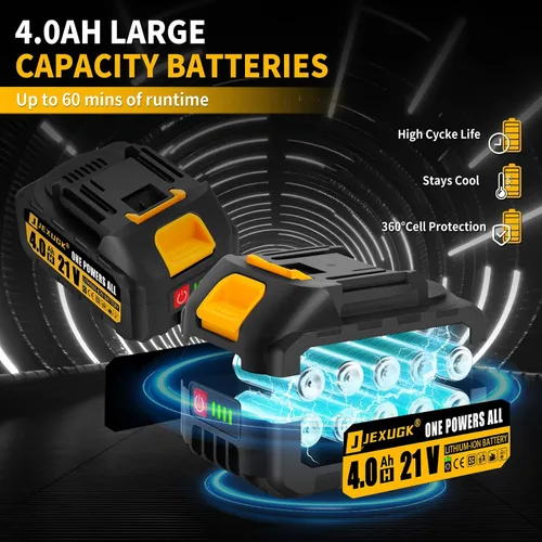 Vista 5 de JEXUGK Enrutador Inalámbrico Sin Escobillas, Enrutador de Madera Compacto de 21V con Batería de 2x4.0Ah, Enrutador de Palma Portátil Pequeña con 6