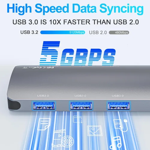 Vista 6 de Hub USB C de 10 Gbps, divisor USB C con pantalla de video de 4K a 60 Hz, carga de entrega de energía de 100 W, adaptador multipuerto USB 4 Hub
