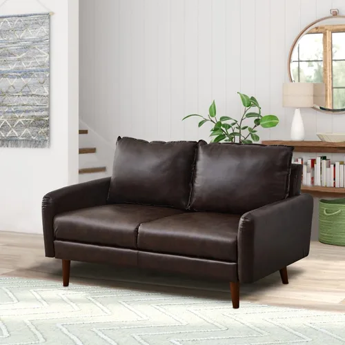 Vista 6 de INSTORY Sofá de dos plazas de cuero moderno Sofá cómodo con patas de madera para sala de estar, oficina - marrón